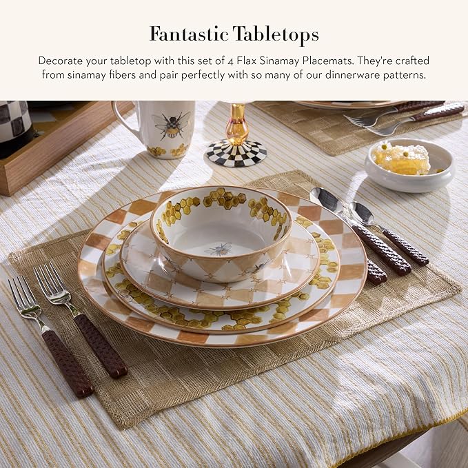 MACKENZIE-CHILDS Set of 4 Sinamay Placemats, Durable Woven Table Mats, Flax