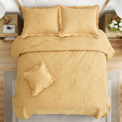 Oversized Bedspread - Queen Size Bedding Cover - Modern & Contemporary Coverlet Set, Real Stitching, Reversible, Lightweight, 5 Piece, Honey Gold