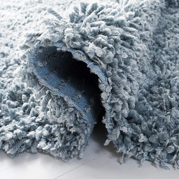 SAFAVIEH Sheep Shag Collection 2'3" x 8' Aqua SSG212J Handmade 1-inch Thick Runner Rug