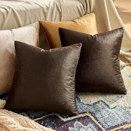 GIGIZAZA Brown Velvet Pillow Covers 26x26,Square Solid Throw Pillow Covers Decorative Modern Pillows Big Vintage Cases for Couch Pack of 2