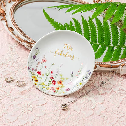 Crisky 70 Fabulous Jewelry Ring Dish for Women 70th Birthday Gifts Idea for 70 Year Old Gifts for Her Friend Sister Wife Aunt Female Coworkers