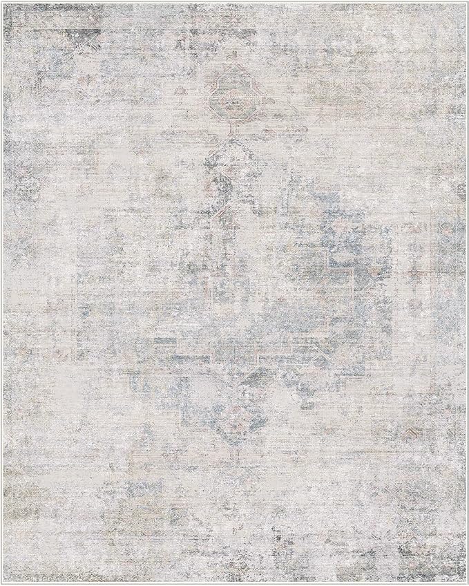 Light Blue 2x6 Non Slip Kitchen Rug Runner - Blue Gray Washable Rug for Bathroom, Hallway, Non Slip with Rubber Backing, Boho Modern Abstract Runner Home Décor