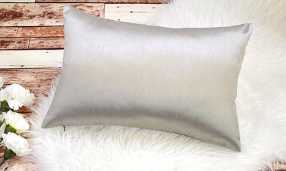 Aiking Home 12x18 Inches Faux Silk Rectangular Throw Pillow Cover, Zipper Closure, Silver (Set of 2)