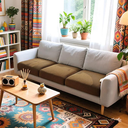 Hokway Stretch Couch Cushion Covers, 3 Piece Individual Sofa Cushion Slipcovers，Jacquard Sofa Seat Slipcover Set, Non-Slip Protector for Cushion (Coffee,Small-3PC)
