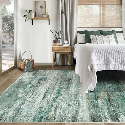 5x7 Area Rugs for Living Room, Washable Modern Abstract Large Area Rug Neutral Soft Non Slip Kids Rug Stain Resistant Indoor Carpet for Bedroom Nursery Dining Room Home Office(Green, 5'x7')