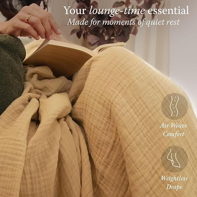 Threadmill Summer Muslin Twin Blanket | 4-Layer Gauze for Couch or Bed | Cozy All-Season Lightweight | 100% Cotton Ideal for Bed| Blanket