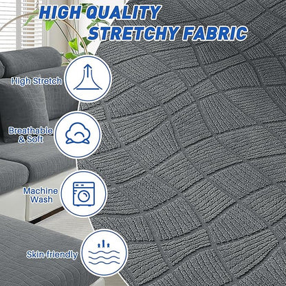 MAXIJIN Waterproof Couch Cushion Covers Stretch Sofa Seat Slipcovers Washable，Sectional Outdoor Cushion Covers with Elastic Bottom for Dogs Pets Kids (3 Pc Cushion Cover, Light Gray New)