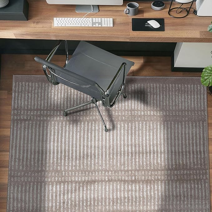 Rugshop Contemporary Stripe Lines High Traffic Living Room,Bedroom,Kitchen, Home Office High Traffic Living Room,Bedroom,Kitchen, Home Office Area Rug 5' x 7' Beige