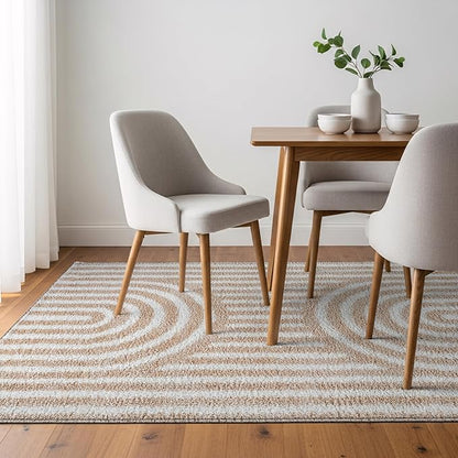 Rugshop Abstract Arch Shag Area Rug Beige 4' x 6' Ideal for Small Living Rooms, Offices, or Beside The Bed