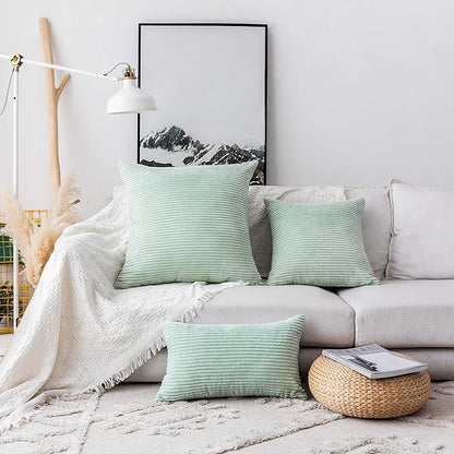 Home Brilliant Spring Throw Pillow Cover 26x26 Set of 2 Euro Shams Super Soft Striped Velvet Large Cushion Cover for Living Room, 26 x 26 inch, Mint