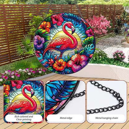 Rngmsi Stained Glass Window Hanging, 7.8″ Flamingo Sun Catchers with Hook Indoor Window Summer Decor, Decorative Suncatchers Hanging Ornaments Home Garden Art Gift for Housewarming