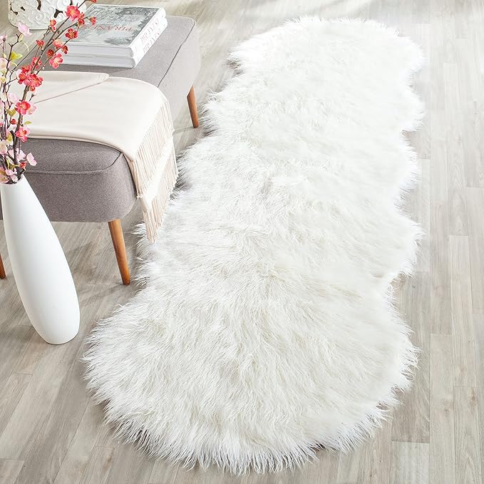 SAFAVIEH Faux Sheep Skin Collection Runner Rug - 2'6" x 8', Ivory, Silken Glam Design, Non-Shedding & Easy Care, 2.35-inch Thick Ideal for High Traffic Areas in Living Room, Bedroom (FSS117A)
