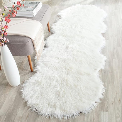 SAFAVIEH Faux Sheep Skin Collection Runner Rug - 2'6" x 6', Ivory, Silken Glam Design, Non-Shedding & Easy Care, 2.35-inch Thick Ideal for High Traffic Areas in Living Room, Bedroom (FSS117A)