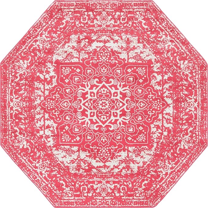 Rugs.com Arlington Collection Rug – 8 Ft Octagon Pink Medium-Pile Rug Perfect for Living Rooms, Kitchens, Entryways