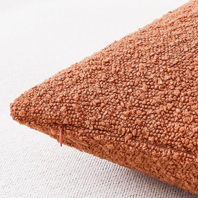 Mixhug Decorative Boucle Throw Pillow Covers, Rust, 20 x 20 Inches, Pack of 2 - Textured Boho Pillow Covers for Couch and Bed