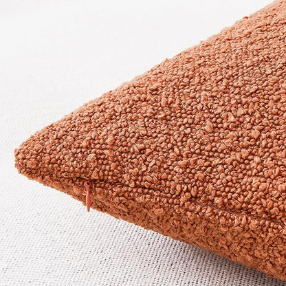 Mixhug Decorative Boucle Throw Pillow Covers, Rust, 18 x 18 Inches, Pack of 2 - Textured Boho Pillow Covers for Couch and Bed
