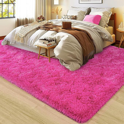 Ultra Fluffy Rug for Living Room Bedroom, 5x7 Fuzzy Large Area Rug for Living Room, Plush Soft Shag Carpet for Girl Boy Kids, Non Slip Rug Modern Indoor Home Decor Aesthetic, Hot Pink