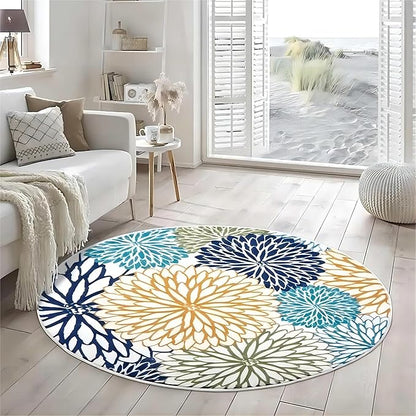 Bohemian Round Area Rug, 7ft, Soft Non-Slip Round Rug, Mandala Area Rug, Floral Round Rug, Suitable for Living Room Bedroom Sofa Bedside Children's Room Non-Slip Washable Floor Mat