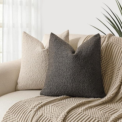 Foindtower Pack of 2 Textured Boucle Throw Pillow Covers Accent Solid Decorative Pillow Cases Cozy Woven Couch Cushion Case for Sofa Bedroom Living Room Home Decor, 18 x 18 Inch,Dark Brown