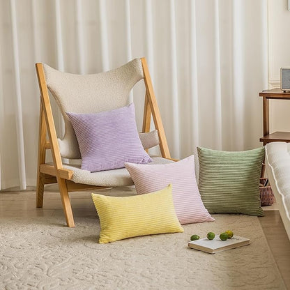 Home Brilliant Purple Pillow Cover Set Solid Supersoft 2 Pieces Corduroy Handmade Decorative Velvet Throw Pillows for Bed, 50cm, 20 x 20 Inch, Lavender