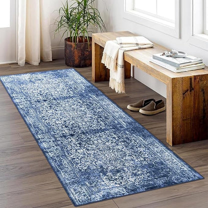 vivorug Runner Rug 2'x7' Vintage Washable Non-Slip Runners for Hallways Kitchen Entryway Laundry Room Carpet Hallway Runner Navy Blue