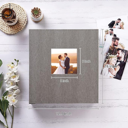 potricher Photo Album 4x6 600 Photos Leather Cover Large Capacity Picture Albums with 600 Horizontal and Vertical Pockets for Family Wedding Anniversary and Baby (Gray)
