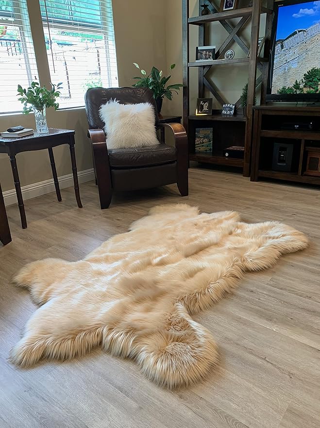 LAMBZY Faux Sheepskin Super Soft Hypoallergenic Silky Shag Bear Rug for Living Room, Kids Room, Sofa (2'x3', Beige)