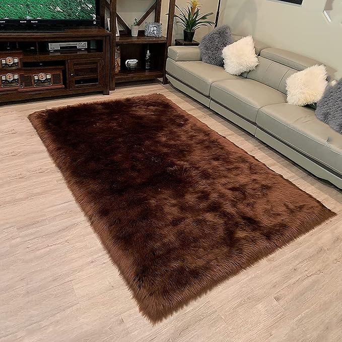 LAMBZY High Pile Super Soft Faux Sheepskin Rug (8'x11', Brown)