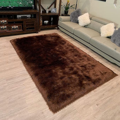 LAMBZY High Pile Super Soft Faux Sheepskin Rug (9'x12', Brown)