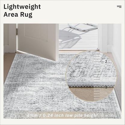 Washable Runner Rug, 2'6" x 8' Non-Slip Kitchen Vintage Foldable Hallway Runners for Entryway, Laundry, Bedroom, Grey