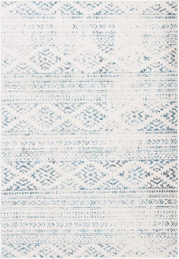 SAFAVIEH Area Rug 8x10 - Tulum Collection - Large - Ivory & Turquoise, Moroccan Boho Tribal Design, Non-Shedding & Easy to Clean, Ideal for Living Room, Bedroom, Dining Space (TUL272E)