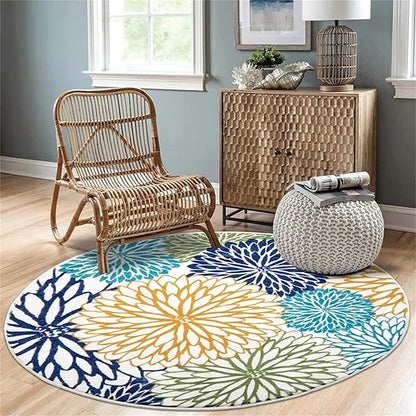 Bohemian Round Area Rug, 3.3ft, Soft Non-Slip Round Rug, Mandala Area Rug, Floral Round Rug, Suitable for Living Room Bedroom Sofa Bedside Children's Room Non-Slip Washable Floor Mat