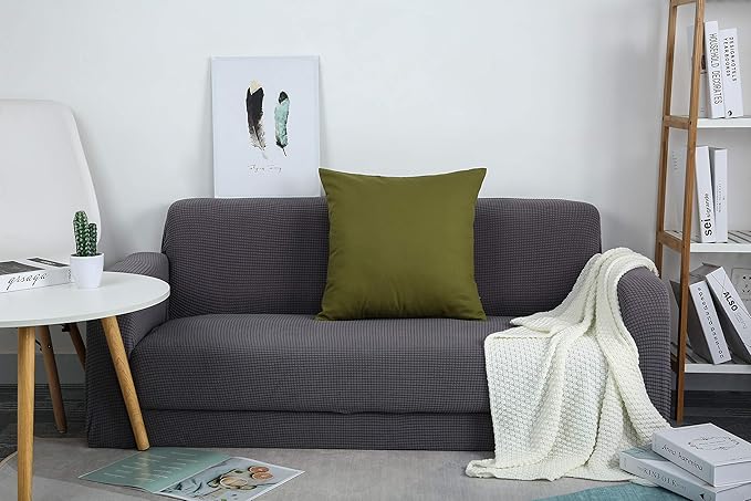 TangDepot Handmade Decorative Solid 100% Cotton Canvas Throw Pillow Covers/Pillow Shams, (28"x28", Olive Green)