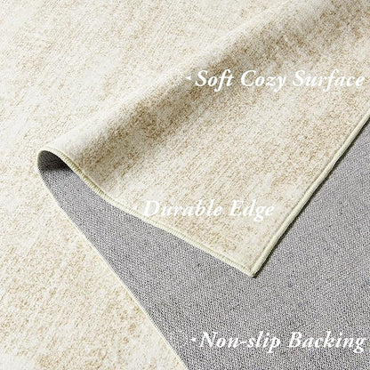 4x6 Rug for Entryway,Washable Non Slip Boho Neutral Abstract Modern Farmhouse Area Rugs, Tan Brown with Cream Beige