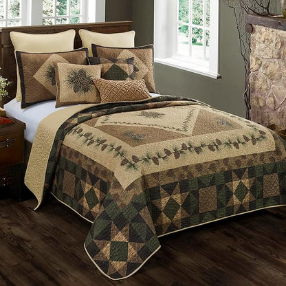 Donna Sharp King Polyester Bedding Set - 3 Piece - Antique Pine Lodge Quilt Set with King Quilt and Two King Pillow Shams - Machine Washable