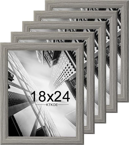 KTKDE Studio Gallery 18x24 Select Poster Frame Set of 5, Grey Wooden frames Display Poster, Posters & Art Prints for Artwork Wall Vertical or Horizontal Display best gift