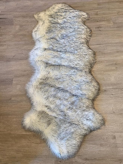LAMBZY Faux Sheepskin Super Soft Hypoallergenic Silky Shag Rug for Living Room, Kids Room, Sofa (Double 2'x6', White/Black Tips)