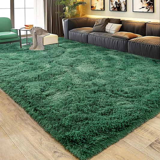 Large 9x12 Area Rugs for Living Room, Ultra Soft Shag Living Room Rug Thick Fluffy Rug for Bedroom, Plush Fuzzy Carpet for Girls Boys Kids Room Non Slip Dorm for Home Decor Aesthetic, Dark Green