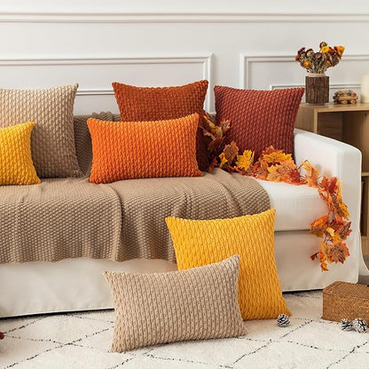 Kevin Textile 2 Packs Tan Decorative Throw Pillow Covers 20x20 Inch for Living Room Couch Bed Sofa Soft Striped Corduroy Square Cushion Case 50x50 cm Rustic Farmhouse Boho Home Decor