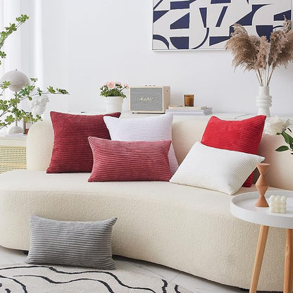Home Brilliant Lumbar Throw Pillow Covers 12x20 inch 2 Pack Solid Striped Corduroy Dark Red Rectangle Pillow Cover for Sofa Couch Wedding Valentines Decorations, 12 x 20 inch, Burgundy
