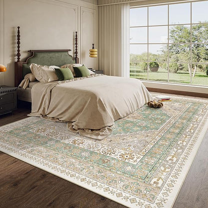 zesthome 9x12 Area Rugs,Stain Resistant Washable Rug,Ultra-Thin Rugs for Living Room,Bedroom,Non-Slip Backing Home Decor Large Area Rug (Green,9'x12')