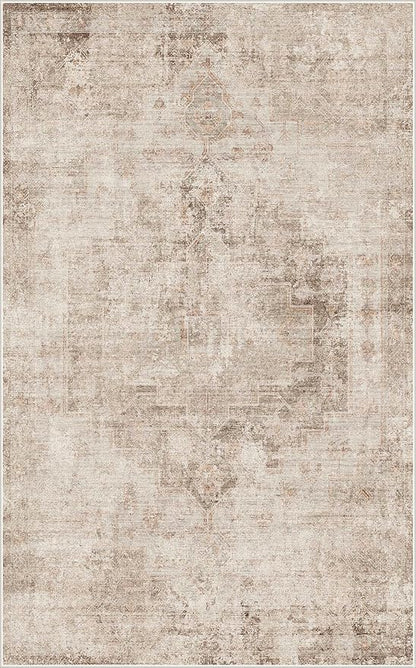 Beige & Brown 5x8 Area Rugs for Bedroom - Abstract Distressed Farmhouse Rug for Living Room, Home Office, Foyer, Kitchen Table, Foldable Soft Washable Low Pile Non Slip Stain Resistant