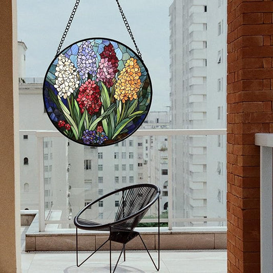 DASTOLL Stained Glass Window Hanging, Colorful Hyacinth Flowers Suncatcher for Doors Window Home Plant Sun Catchers Decoration Mother's Day Birthday Gifts for Women, Men, and Mom 11.8x11.8 in