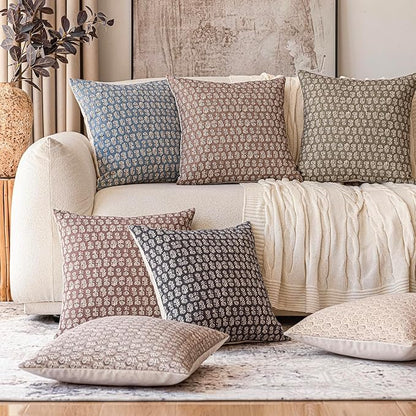 Foindtower Set of 2 Decorative Neutral Floral Print Throw Pillow Covers Vintage Accent Farmhouse Cushion Covers Boho Home Decor for Sofa Couch Chair Bedroom Living Room,20×20 Inch,Tan Taupe