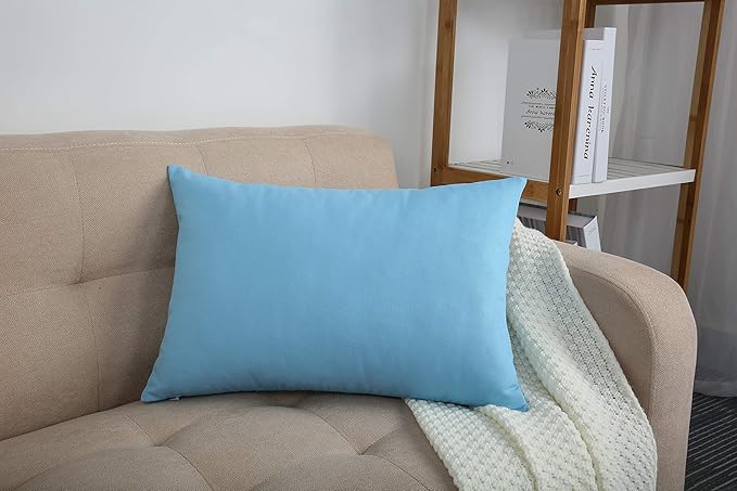 TangDepot Handmade Decorative Solid 100% Cotton Canvas Throw Pillow Covers/Pillow Shams, (12"x20", Sky Blue)