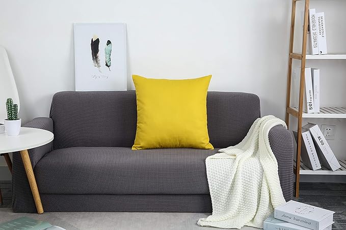 TangDepot Handmade Decorative Solid 100% Cotton Canvas Throw Pillow Covers/Pillow Shams, (14"x14", Deep Yellow)