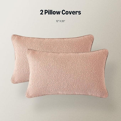 Amazon Basics Boucle Lumbar Throw Pillow Covers for Couch, Living Room, Home Decor with Hidden Zipper, Pink, 12×20in, Pack of 2