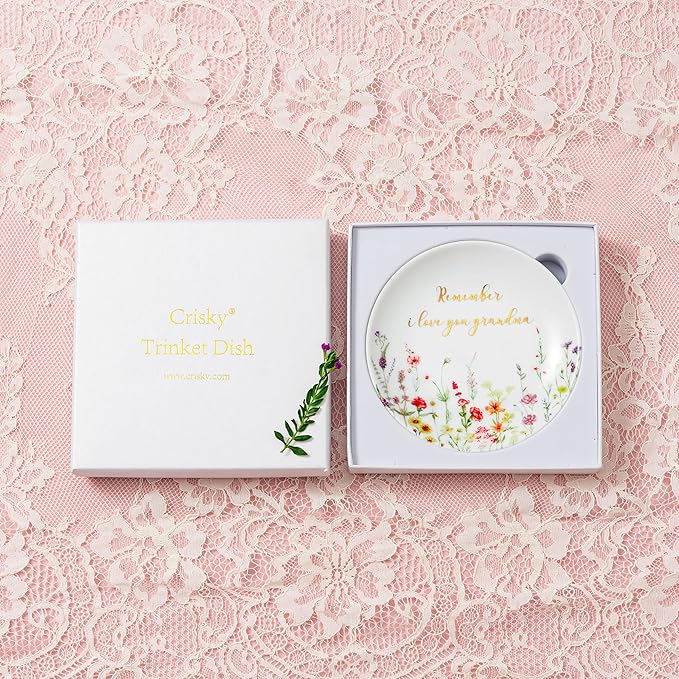 Crisky Jewelry Ring Dish for Grandma Birthday Gifts Thinking of You Gift for Grandmother New Fist Time, Personalized Christmas Valentine's Gift Ideas from Grandson Granddaughter (I Love You Grandma)