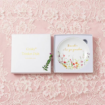 Crisky Jewelry Ring Dish for Grandma Birthday Gifts Thinking of You Gift for Grandmother New Fist Time, Personalized Christmas Valentine's Gift Ideas from Grandson Granddaughter (I Love You Grandma)