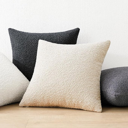 Mixhug Decorative Boucle Throw Pillow Covers, Black, 12 x 20 Inches, Pack of 2 - Textured Boho Pillow Covers for Couch and Bed